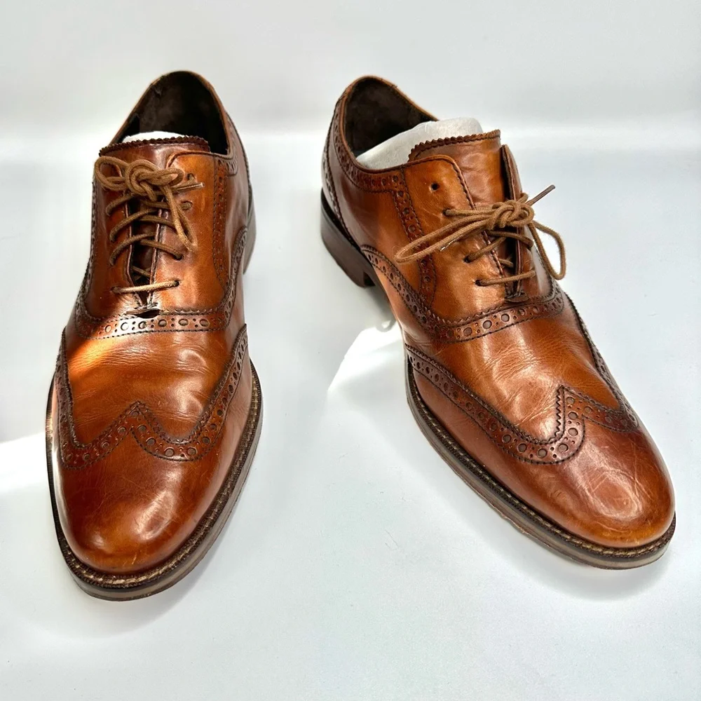 Cole Haan X Nike Air Madison British Tan Leather Wingtip Oxfords Size 8.5